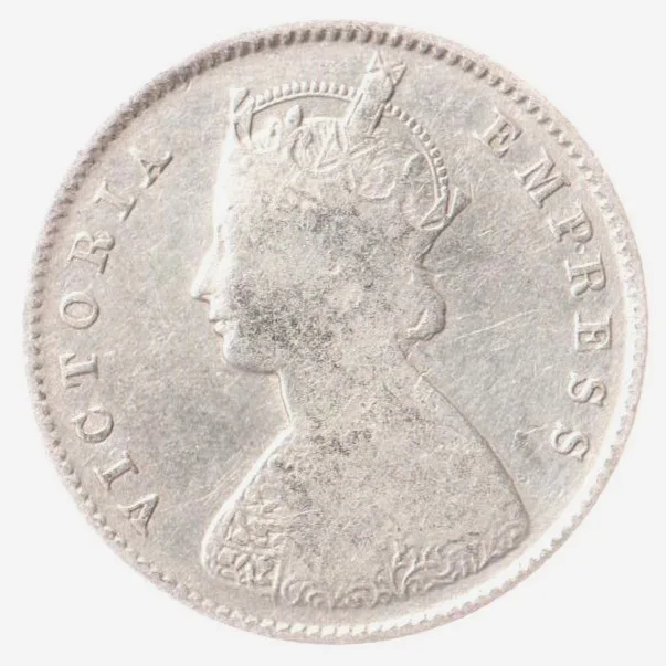 Rare Half Rupee 1887 of Calcutta Mint of Victoria Empress Collectible British India Silver Coin