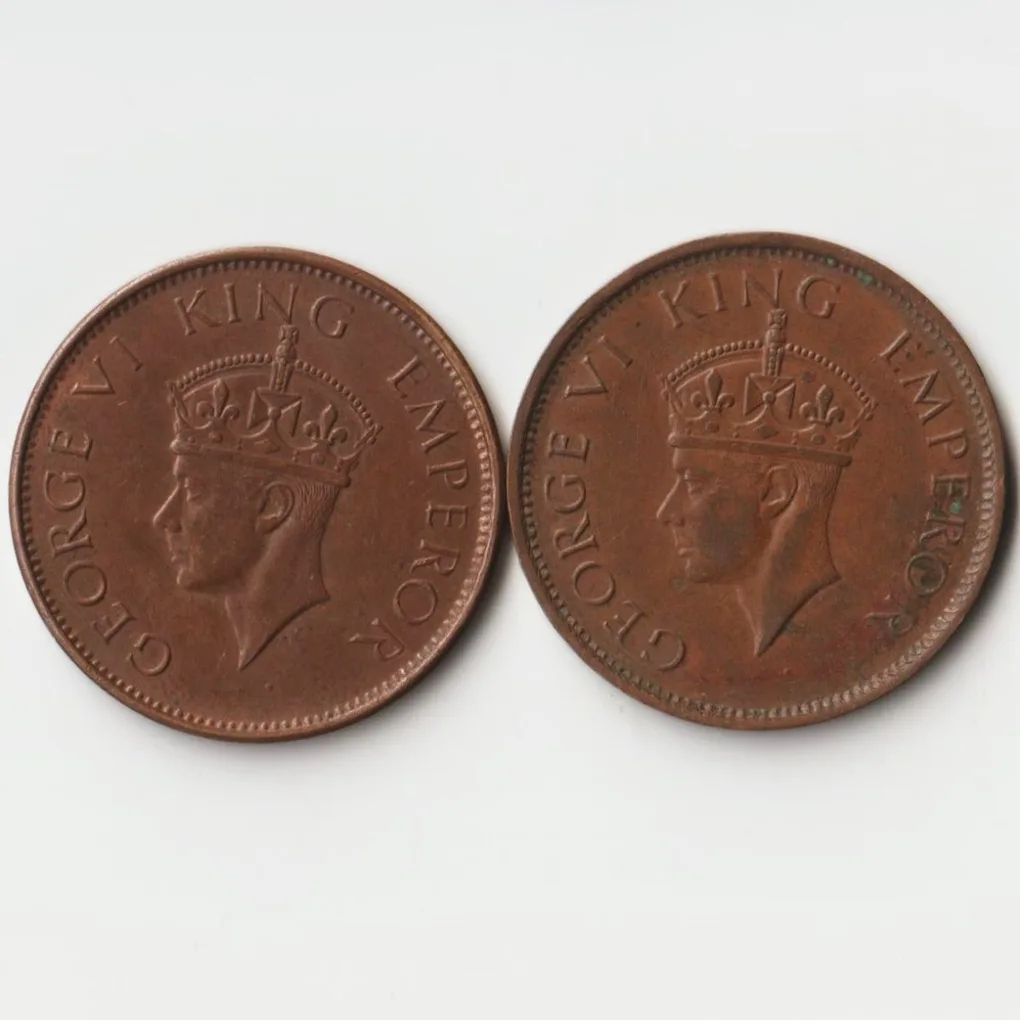 Combo Set of One Quarter Anna 1940 Calcutta and Bombay Mint Bronze Coin of King George VI British India Coinage