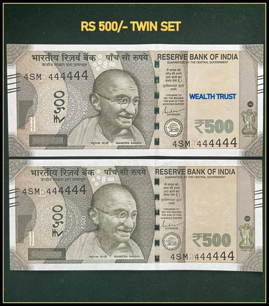 Rs 500 Twin Pair Gem Unc Very Unique Banknote Set Super Solid Number 4SM 444444