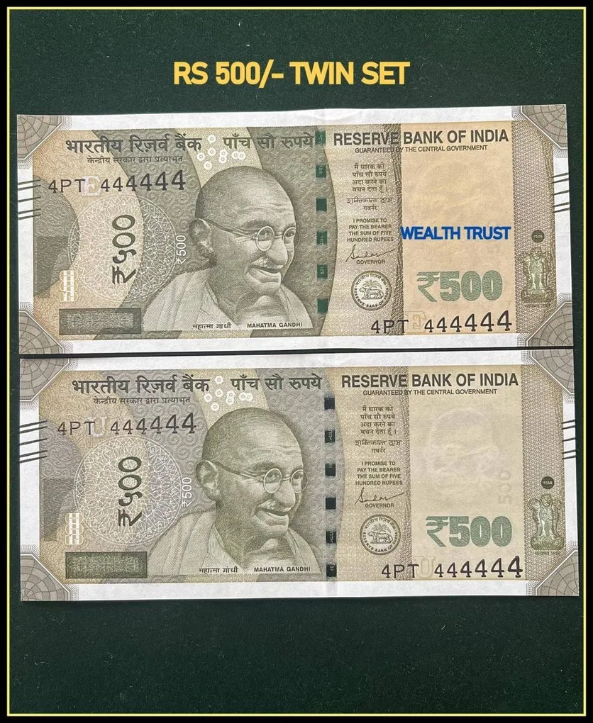 Rs 500 Twin Pair Gem Unc Very Unique Banknote Set Super Solid Number 4PT 444444