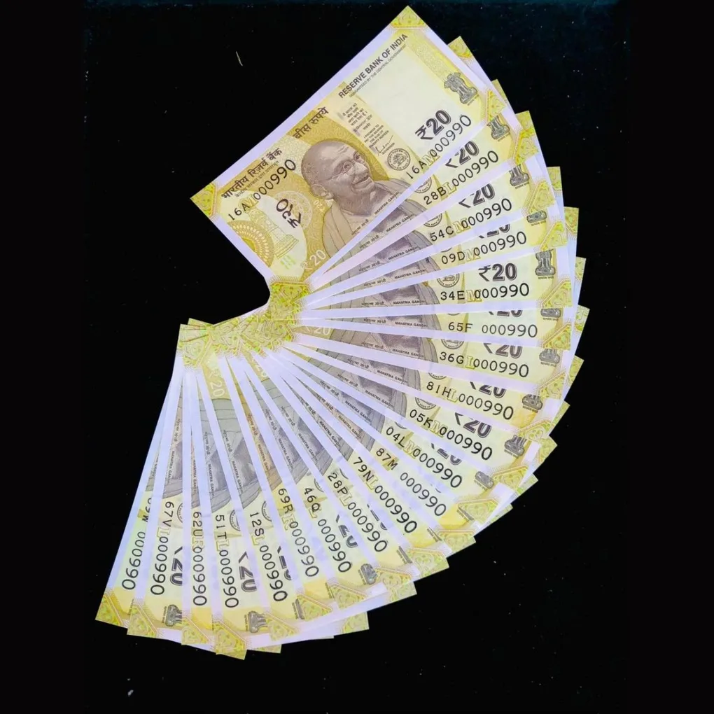 Rs 20 India Banknote Set 000770 GEM UNC Unique 20 Note Complete Alphabet Set GEM UNC