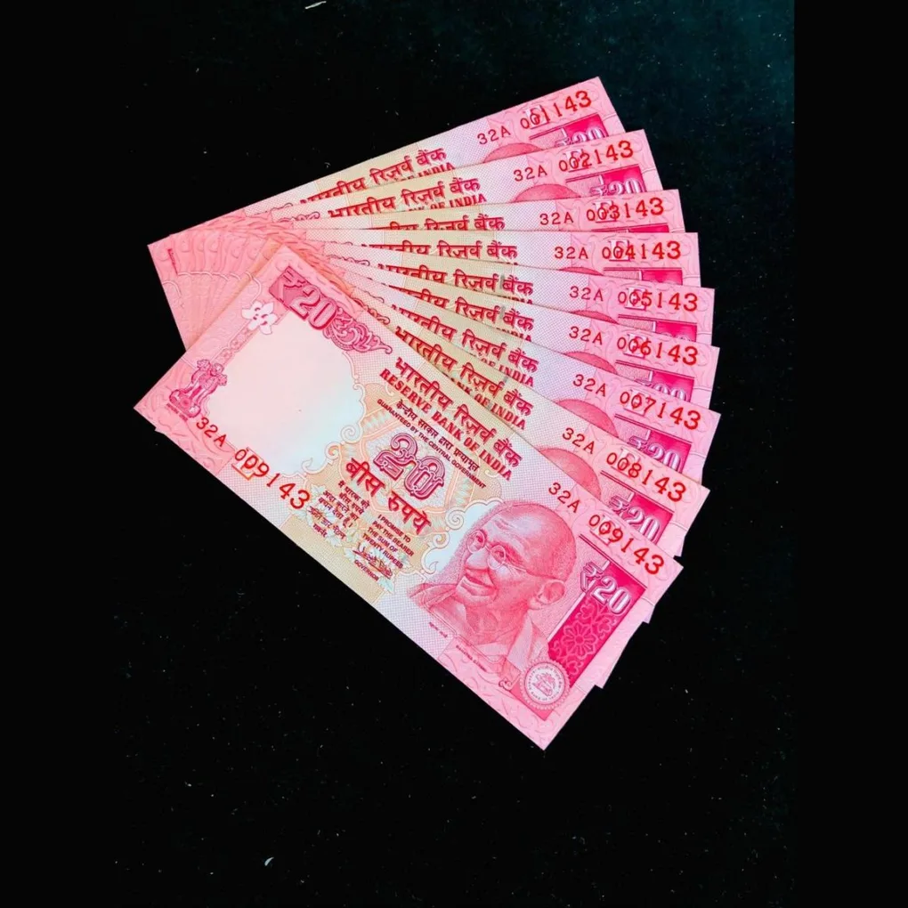 Rs 20 India Banknote Fancy Number 001143 to 009143 Note Gem UNC Set Same Prefix Unique