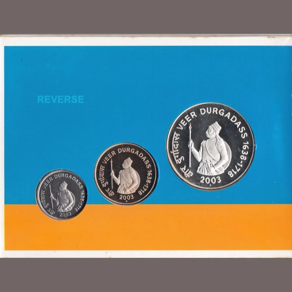 Veer Durgadass Rathore Proof Set Mumbai Mint Issued in 2003 Extremely Rare Coin Set