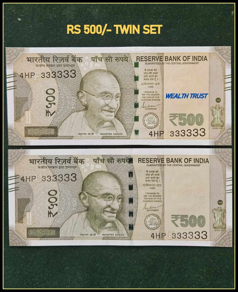 Rs 500 Twin Pair Gem Unc Very Unique Banknote Set Solid Number 4HP 333333