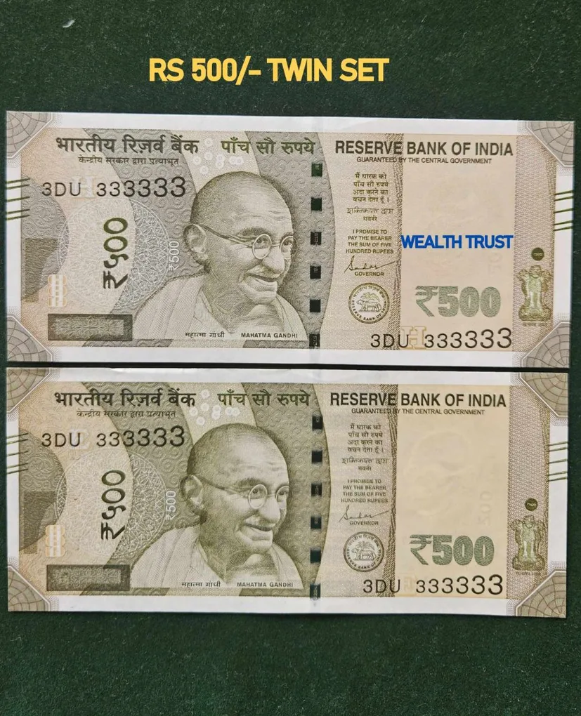 Rs 500 Twin Pair Gem Unc Very Unique Banknote Set Super Solid Number 3DU 333333