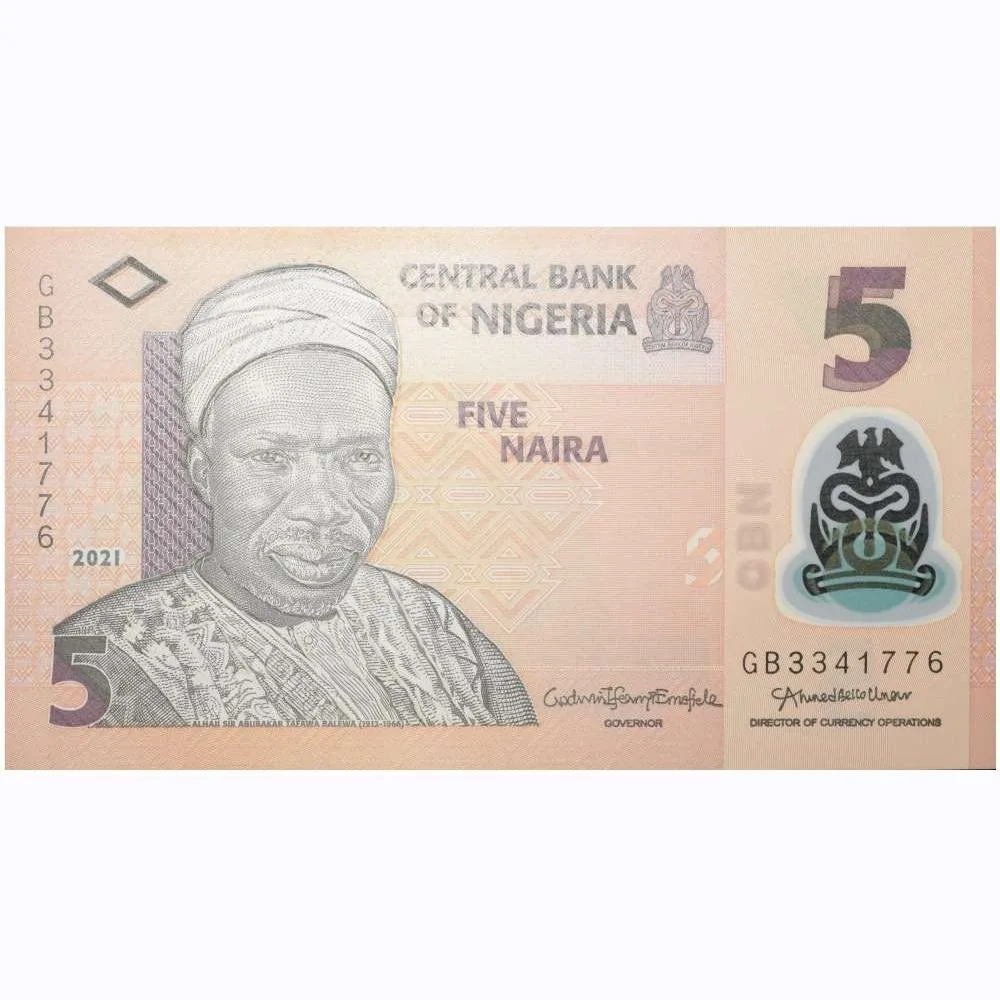 5 Naira Polymer/Plastic Note of Nigeria Country (AD 2009-2022) with Nkpokiti dancers with drums