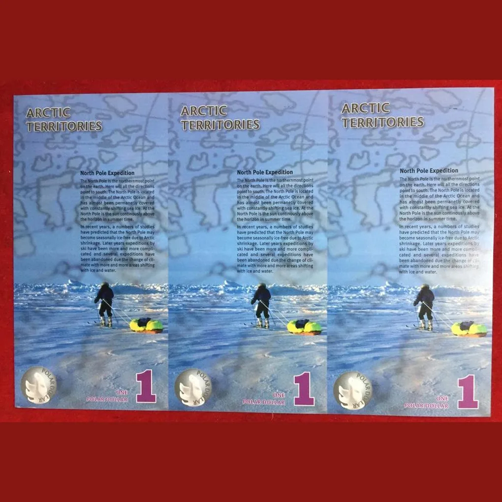 Exonumia › Arctic Territories 1 Polar Dollar Arctic fox 3 pcs Polymer Note Uncut Sheet
