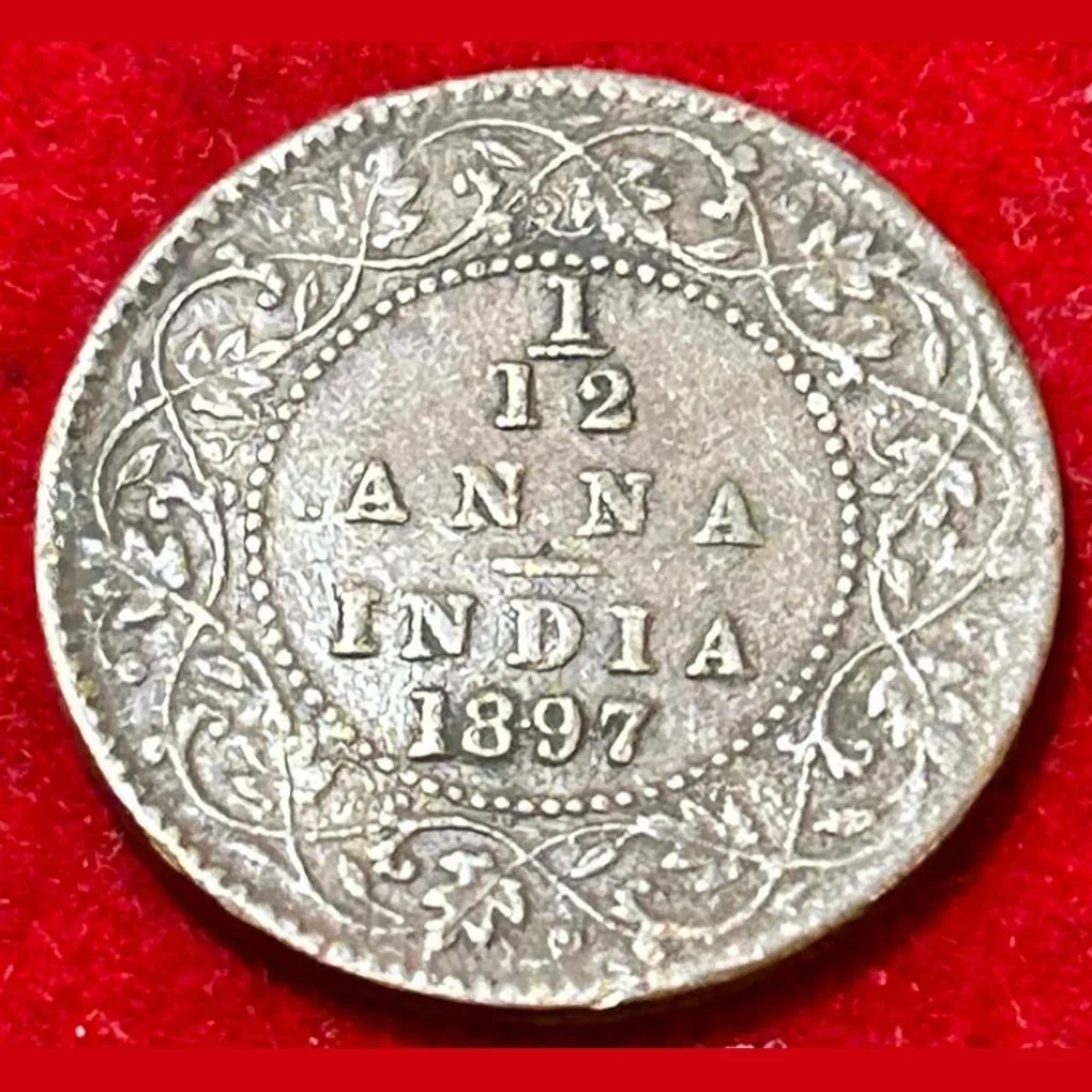 1897 India - British ¹⁄₁₂ Anna - Victoria Rare Coin #B258