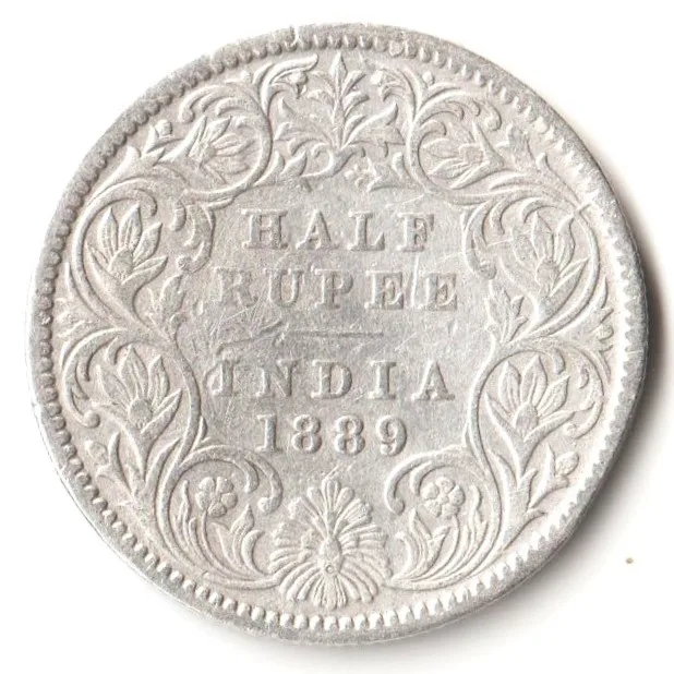 Rare Half Rupee 1889 of Calcutta Mint of Victoria Collectible British India Silver Coin