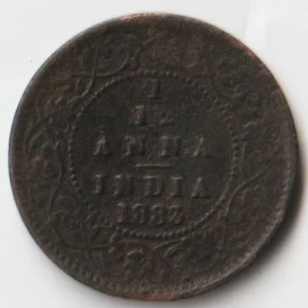 Rare 1/12 Anna 1883 Copper Coin of Victoria Queen British India Coinage