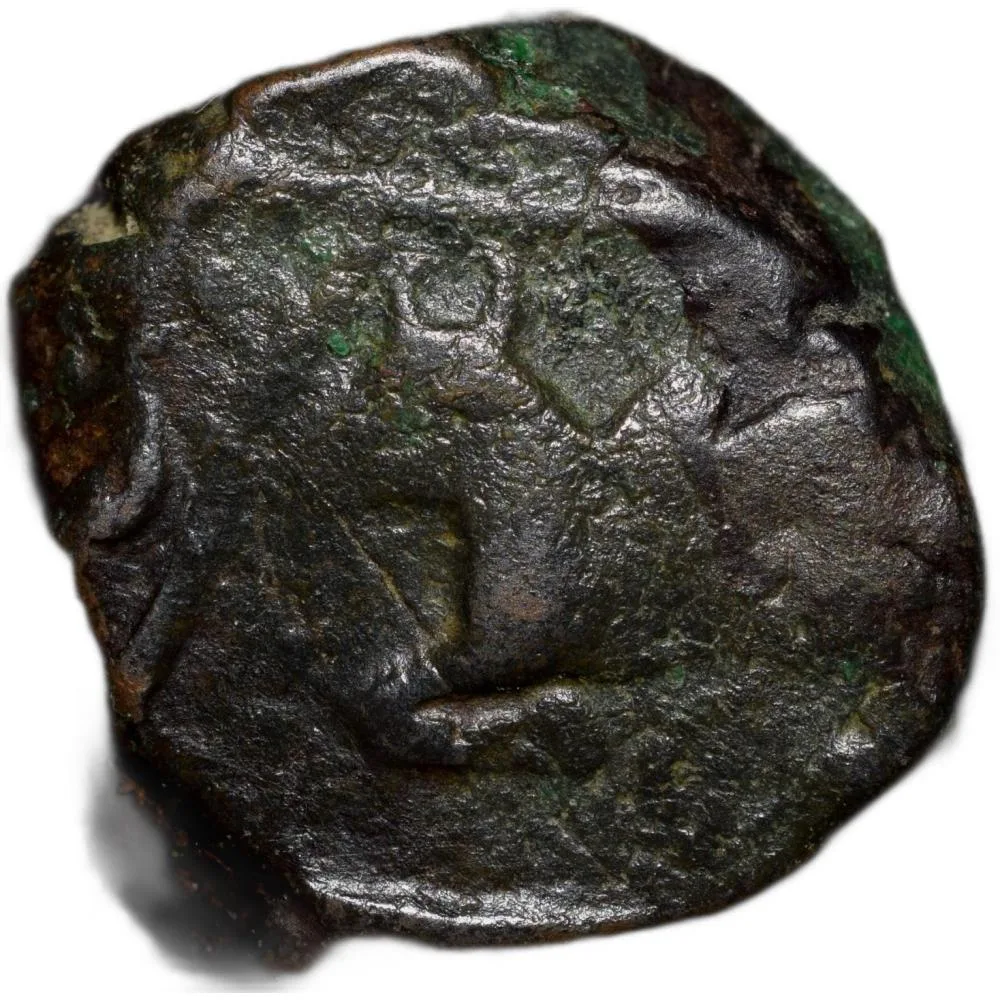 Copper 1/4 Anna of Indore State (AD 1759-1806) of Maheshwar Mint with Nandi/Bilva Leaf KM 61