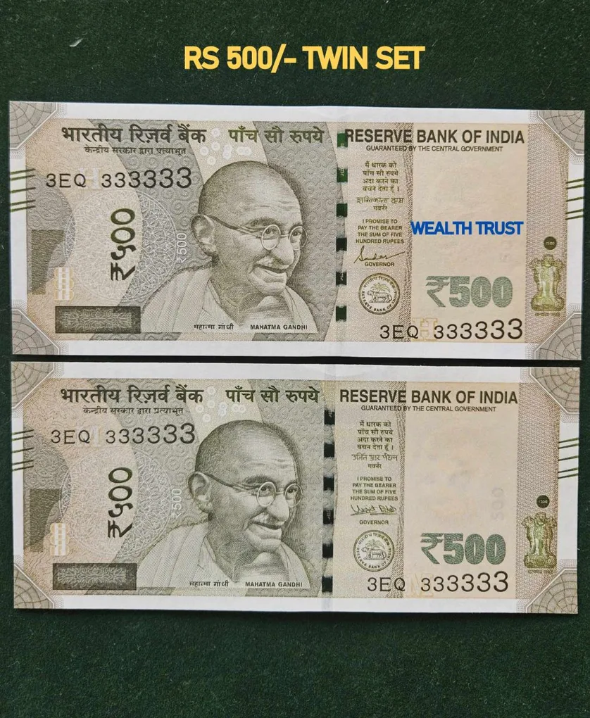 Rs 500 Twin Pair Gem Unc Very Unique Banknote Set Super Solid Number 3EQ 333333