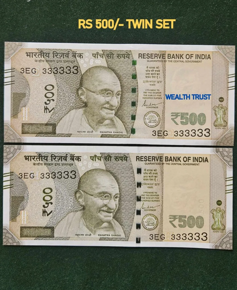 Rs 500 Twin Pair Gem Unc Very Unique Banknote Set Super Solid Number 3EG 333333
