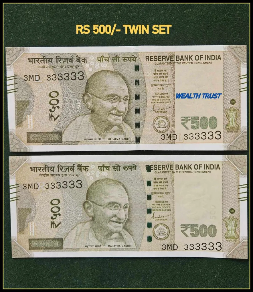 Rs 500 Twin Pair Gem Unc Very Unique Banknote Set Super Solid Number 3MD 333333