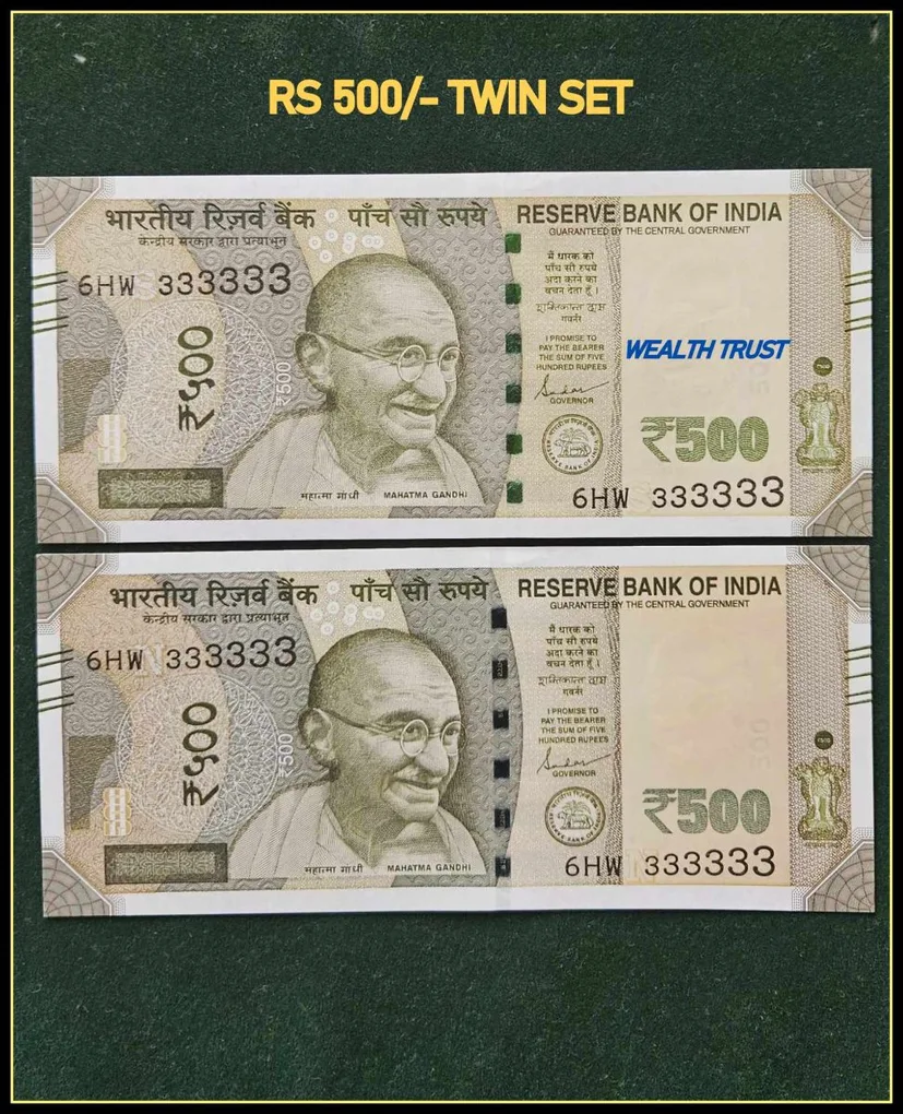Rs 500 Twin Pair Gem Unc Very Unique Banknote Set Solid Number 6HW 333333