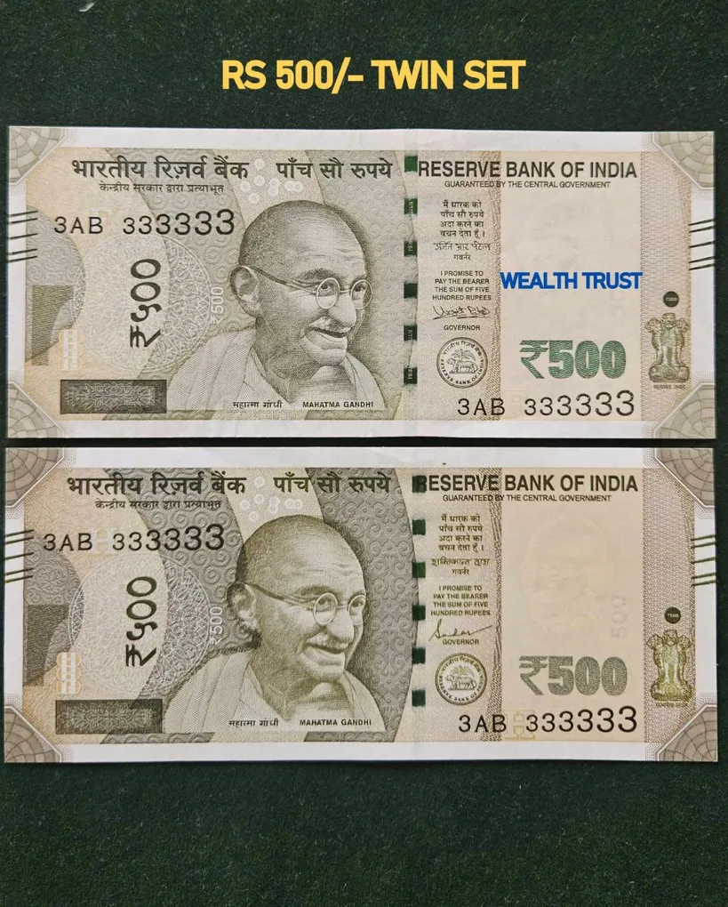 Rs 500 Twin Pair Gem Unc Very Unique Banknote Set Super Solid Number 3AB 333333