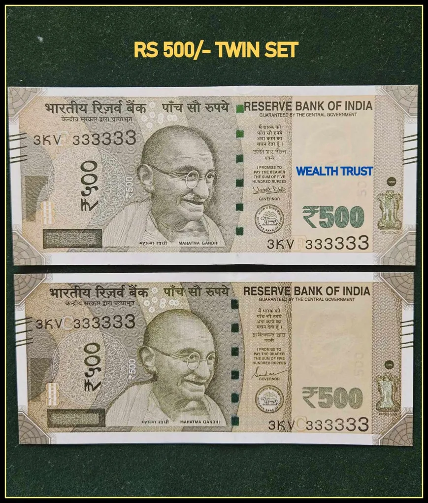 Rs 500 Twin Pair Gem Unc Very Unique Banknote Set Super Solid Number 3KV 333333