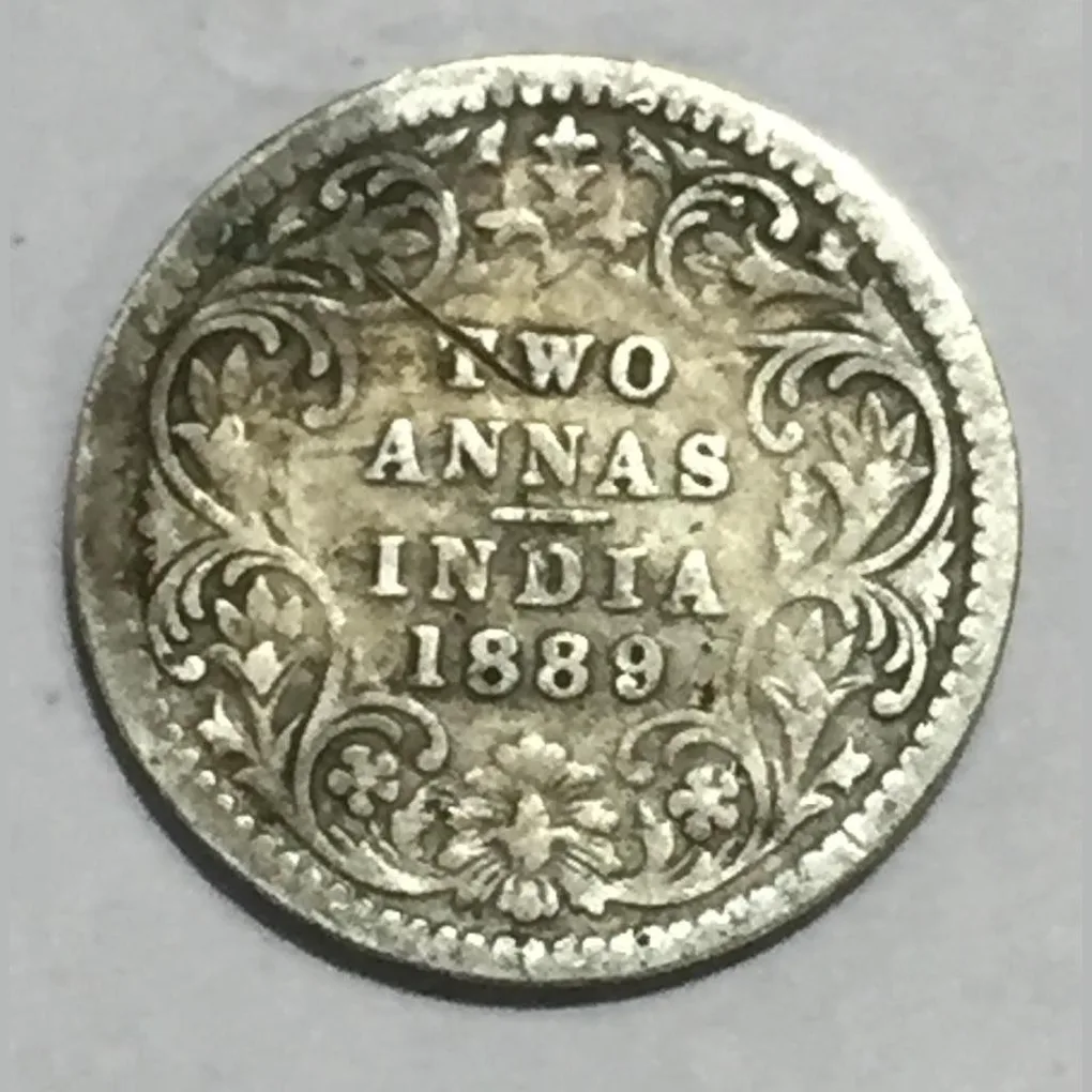 1889 Victoria Silver Two Anna Rare Coin British India #1020