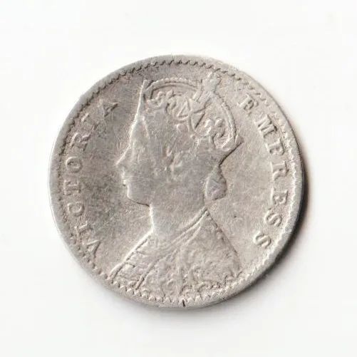 Rare Two Anna 1901 Victoria Empress of British India Small Silver Beautiful Coin