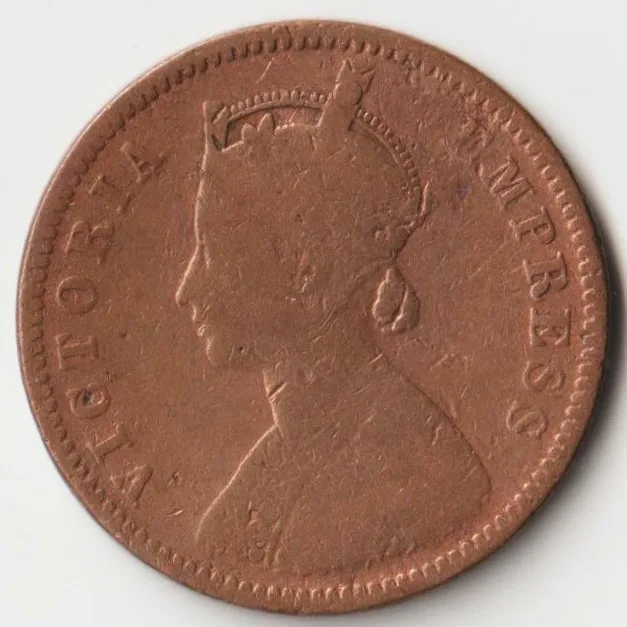 Extremely Rare One Quarter Anna 1889 Copper Coin of Victoria Empress British India Coinage