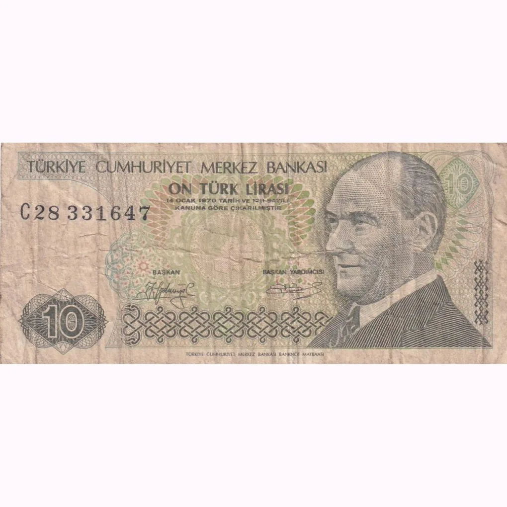 Turkey 10 Lira (Series: E7 Emission Group) Rare Bank Note Lowest Price