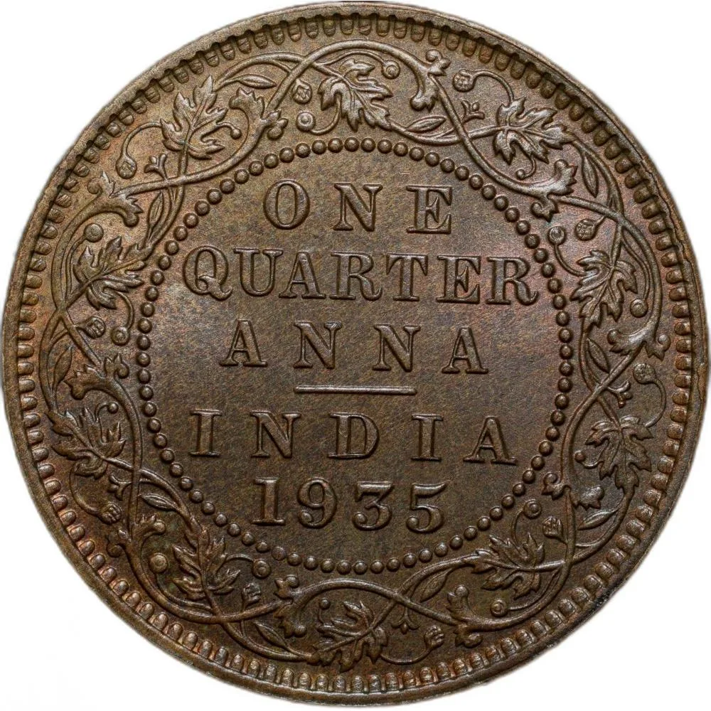 Bronze 1/4 Anna of George V(AD 1935) of Calcutta Mint UNC Grade
