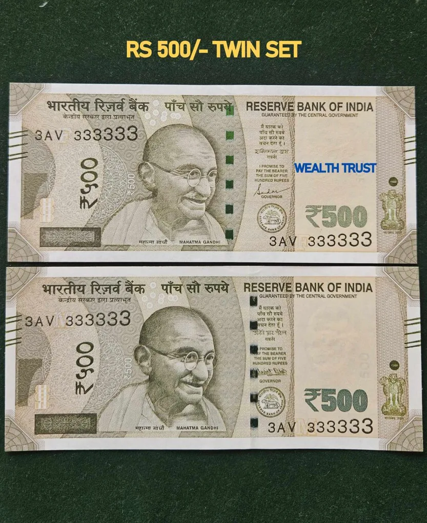 Rs 500 Twin Pair Gem Unc Very Unique Banknote Set Super Solid Number 3AV 333333