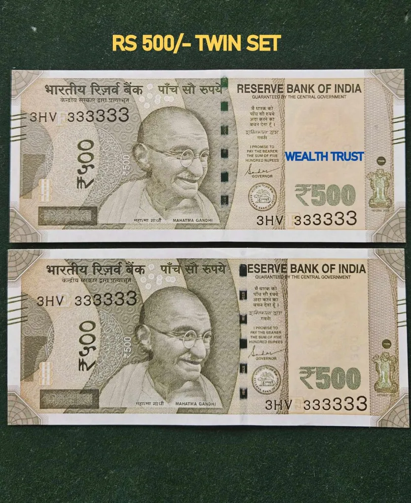 Rs 500 Twin Pair Gem Unc Very Unique Banknote Set Super Solid Number 3HV 333333