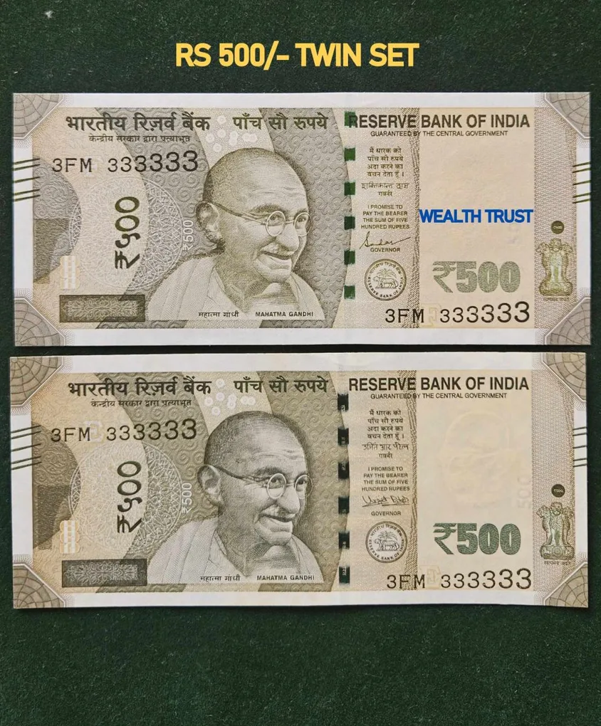 Rs 500 Twin Pair Gem Unc Very Unique Banknote Set Super Solid Number 3FM 333333