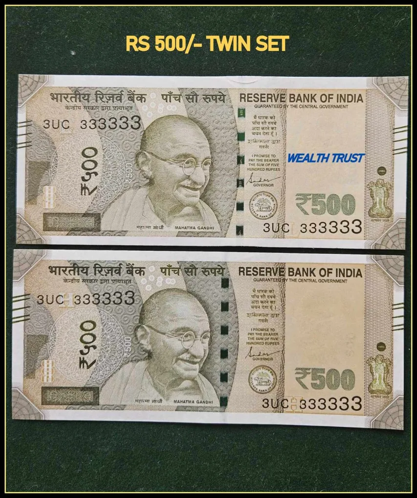 Rs 500 Twin Pair Gem Unc Very Unique Banknote Set Super Solid Number 3UC 333333