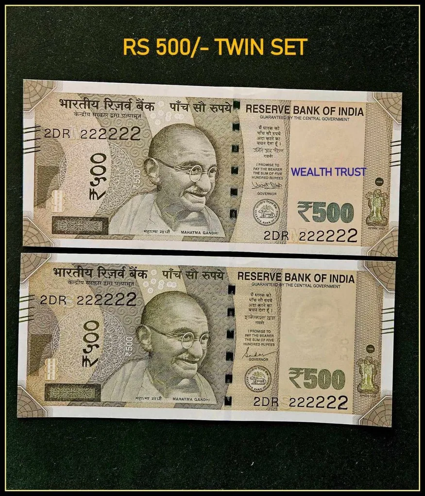 Rs 500 Twin Pair Gem Unc Very Unique Banknote Set Super Solid Number 2DR 222222