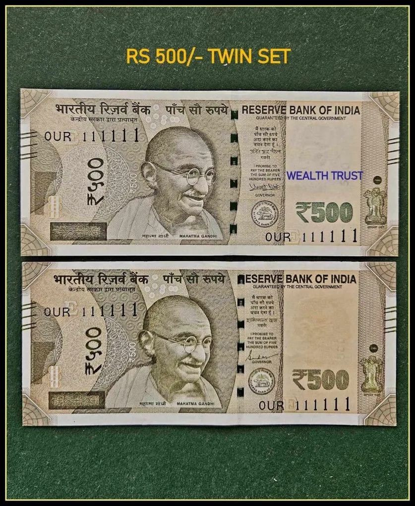 Rs 500 Twin Set Gem Unc Very Unique Bank Note Set Super Solid Number 0UR 111111