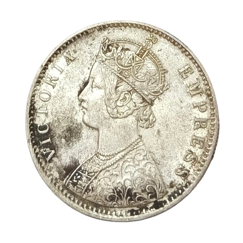 British India Silver Rupee Year 1890 Victoria Empress in High Grade.