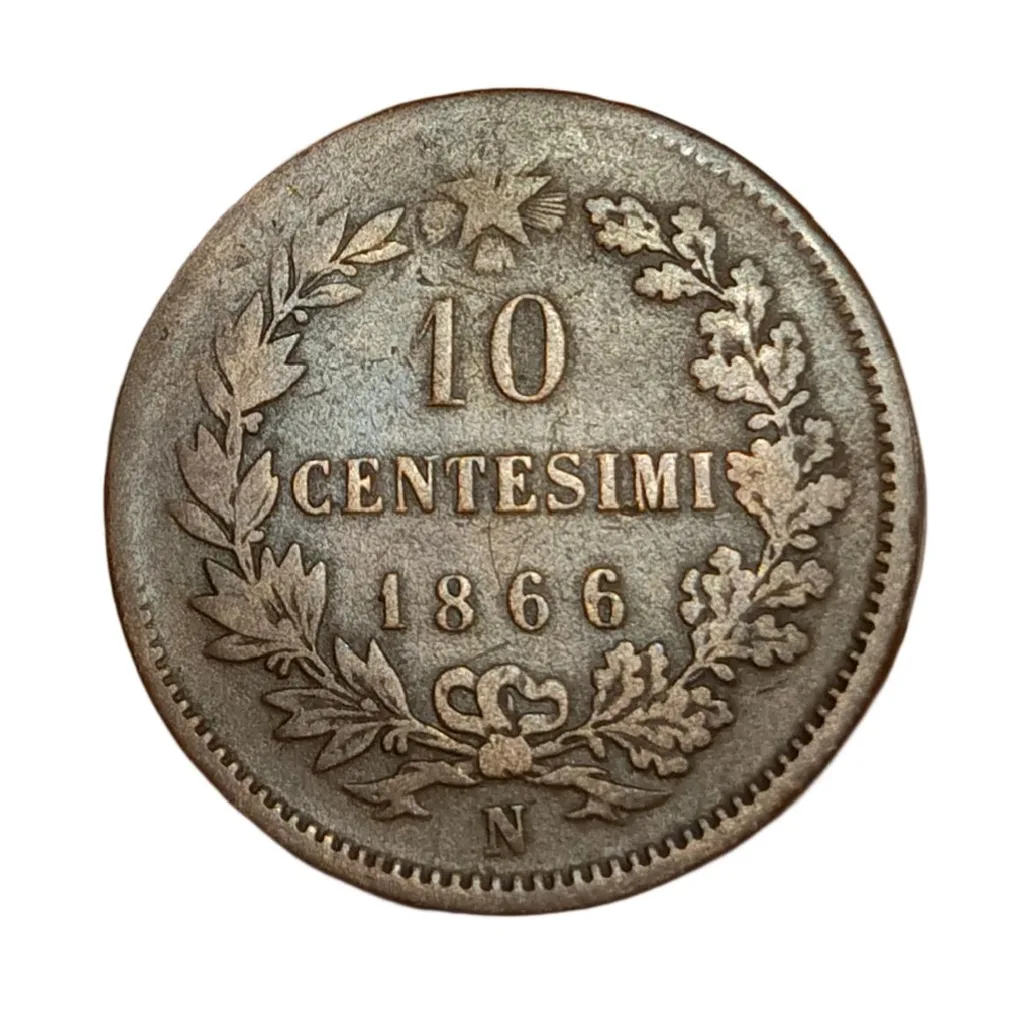 Italy 10 Centesimi Year 1866 Victor Emanuel-II **Rare** Collectable Grade.