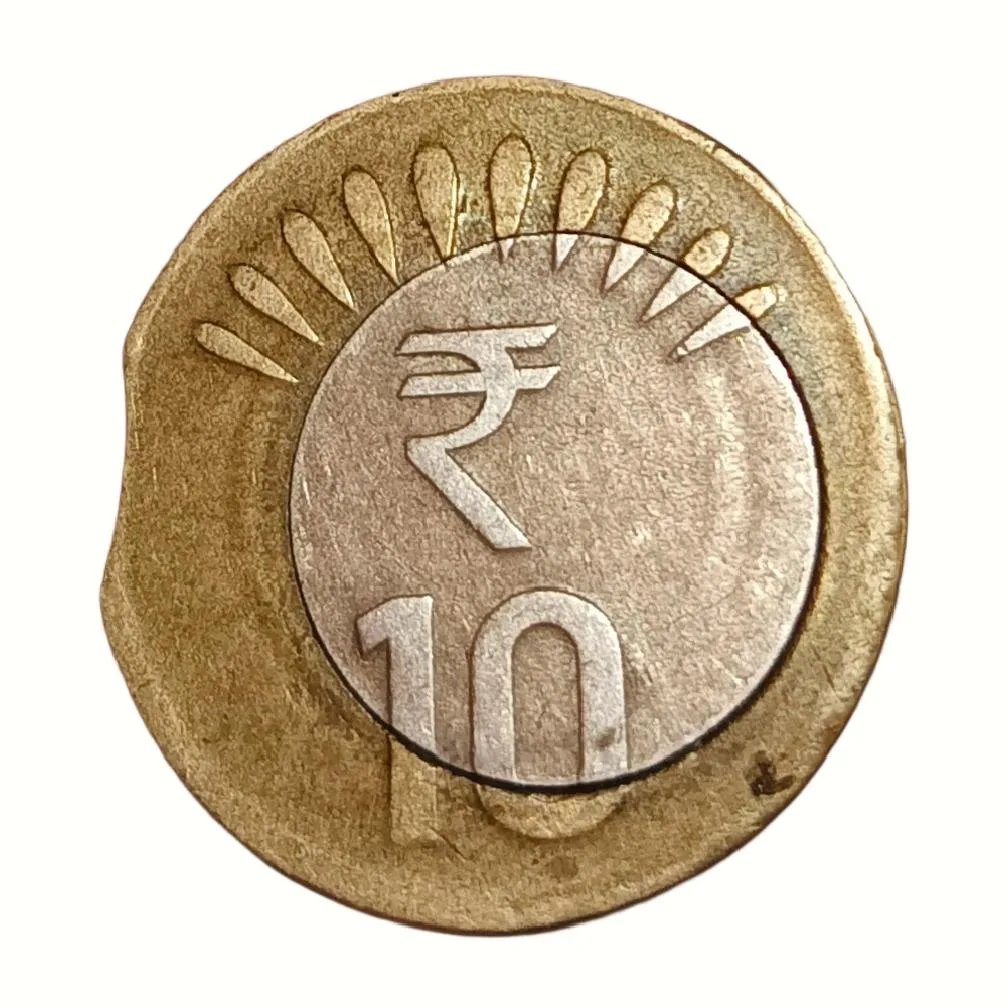 10 Rupees Bi-Metal Year 2015 Bombay Major Inner DISC Off Centre & CLIP CUT Errors Collectable Grade.