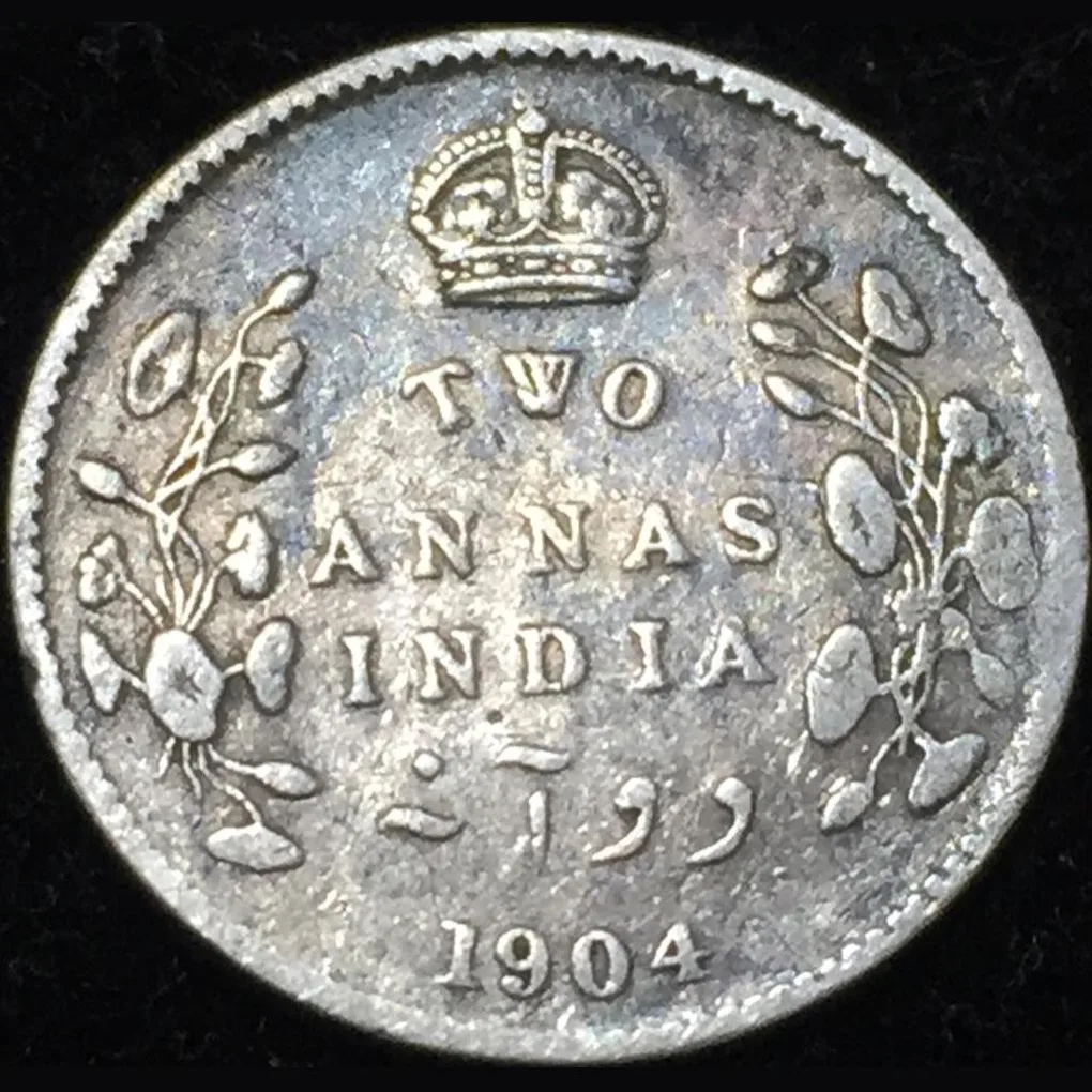 1904 India - British 2 Annas - Edward VII Two Anna British India Silver Rare Coin #V168