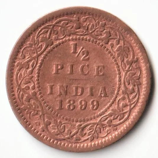Rare 1/2 Pice 1899 Copper Coin of Victoria Empress Standard Circulation Coin of British India