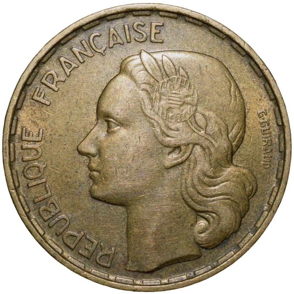 Old Brass 50 Francs of France Country (AD 1952) with Rooster Scarce