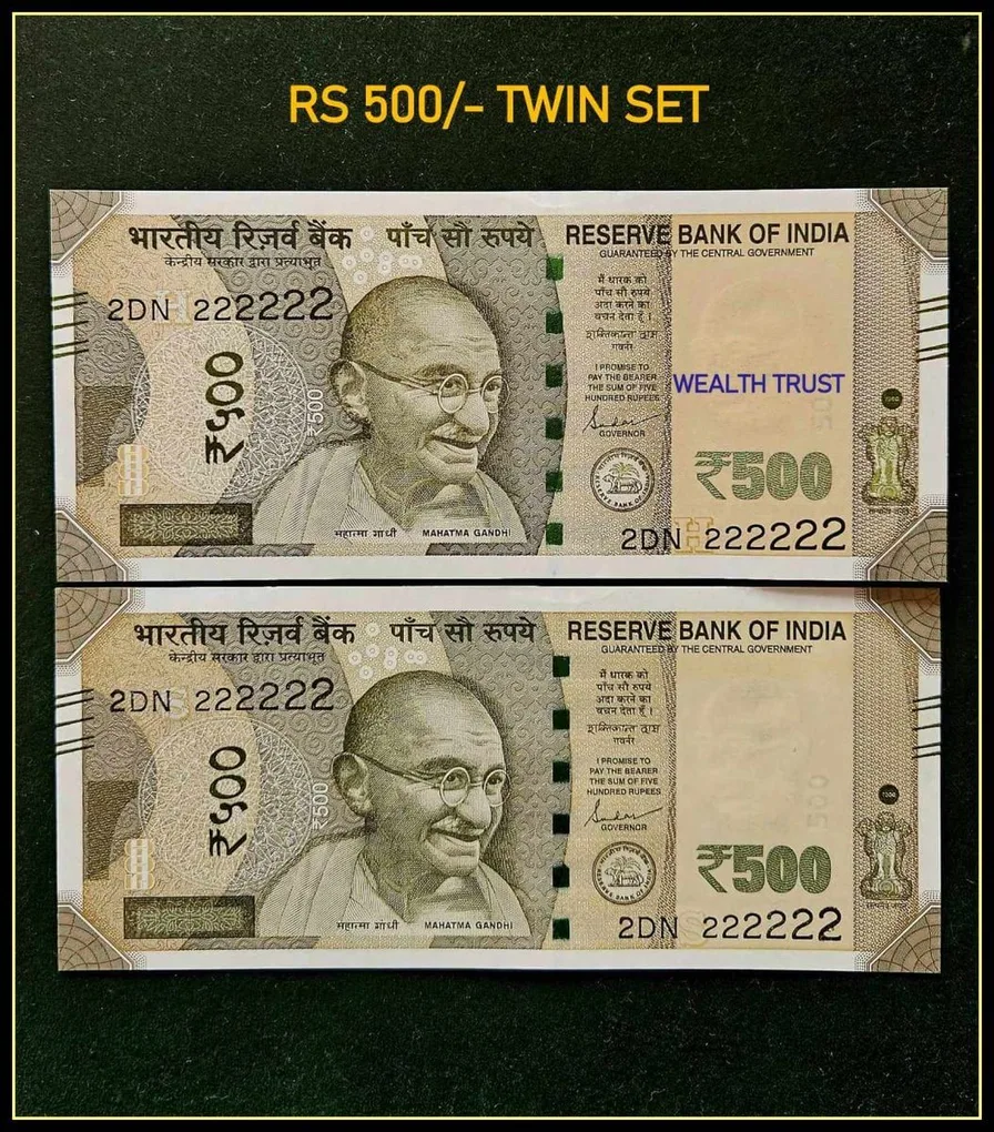 Rs 500 Twin Pair Gem Unc Very Unique Banknote Set Super Solid Number 2DN 222222