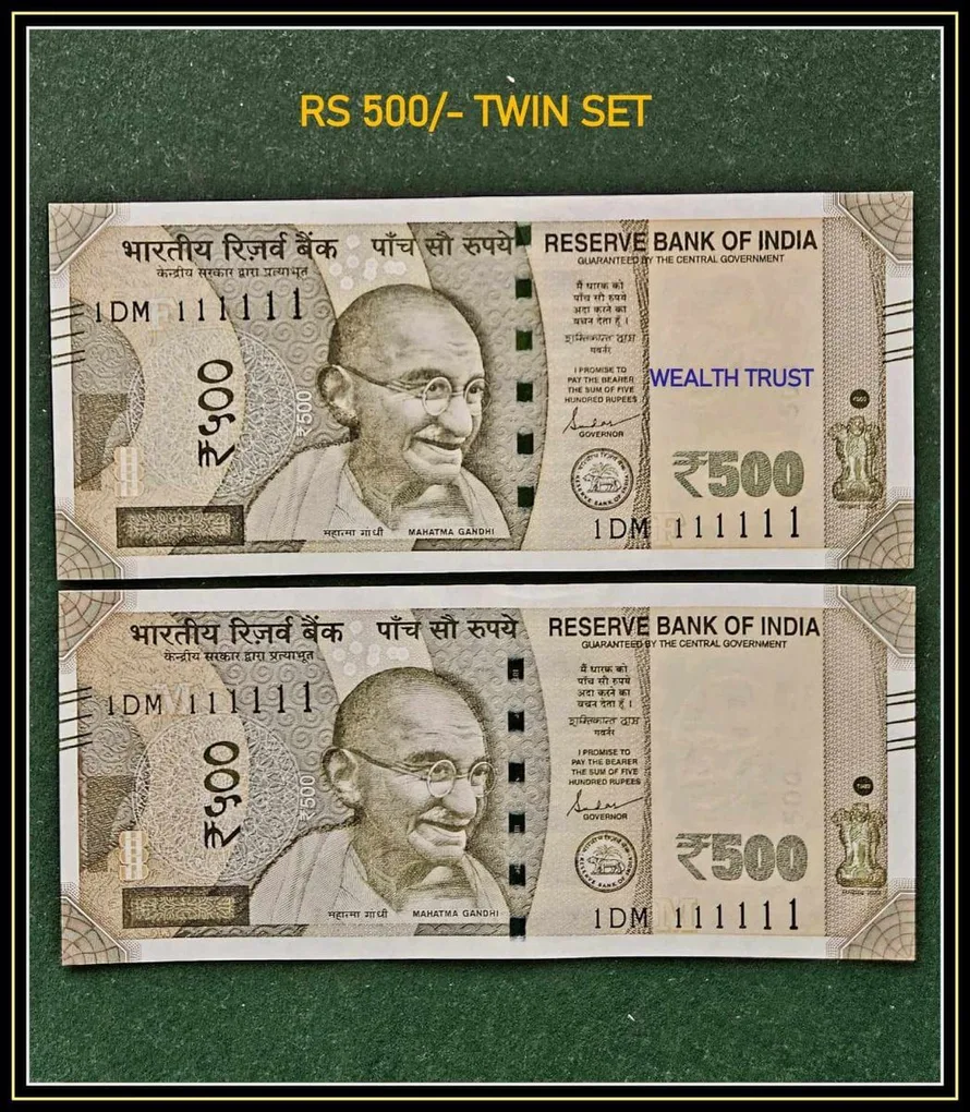 Rs 500 Twin Set Gem Unc Very Unique Bank Note Set Super Solid Number 1DM 111111
