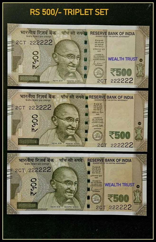 Rs 500 Triplet Set Gem Unc Very Unique & Rare Super Solid Number 2CT 222222