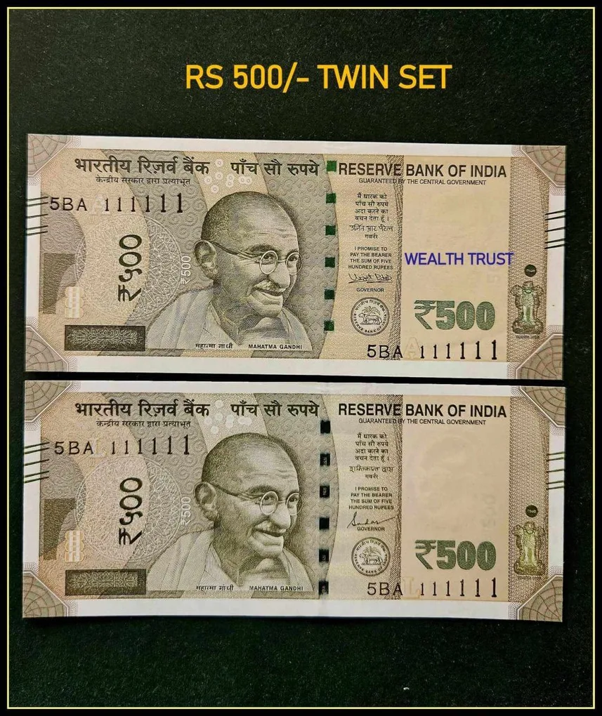 Rs 500 Twin Set Gem Unc Very Unique Bank Note Set Solid Number 5BA 111111