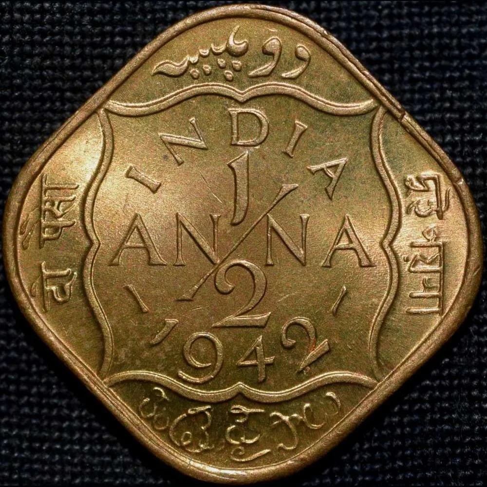 Nickel-Brass 1/2 Anna of George VI (AD 1942) of Bombay Mint in UNC Grade Rare