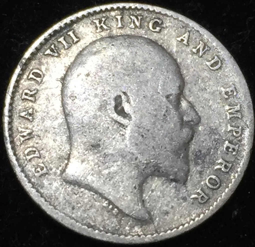 1904 India - British 2 Annas - Edward VII Two Anna British India Silver Rare Coin #V168