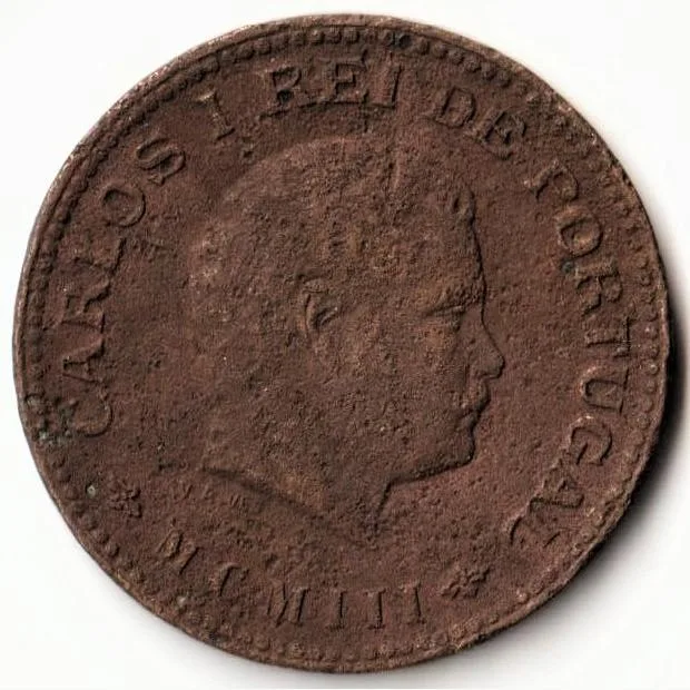 1/2 Tanga 1901 Copper Coin of Calcutta Mint Carlos 1 REI DE MCM1 Portugal Portuguese India
