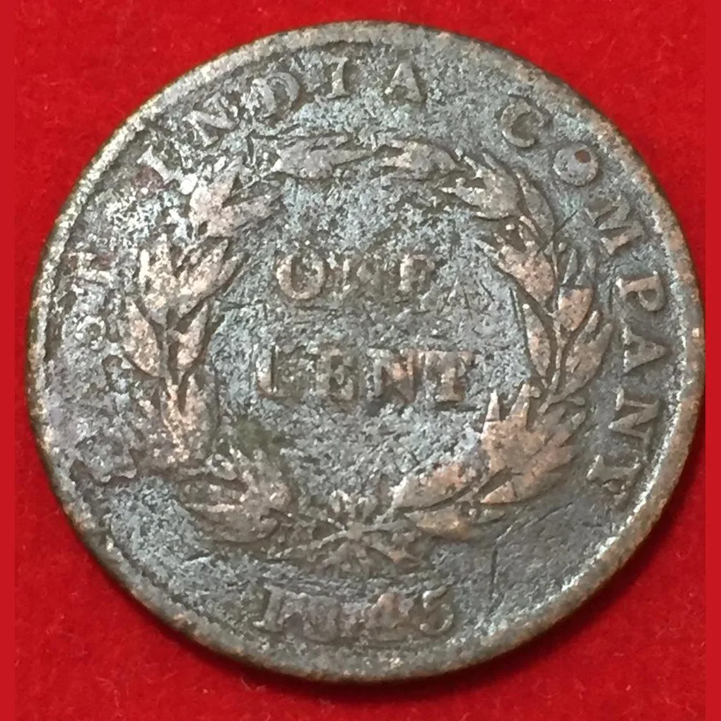Straits Settlements 1 Cent - Victoria 1845 Rare Coin #B119