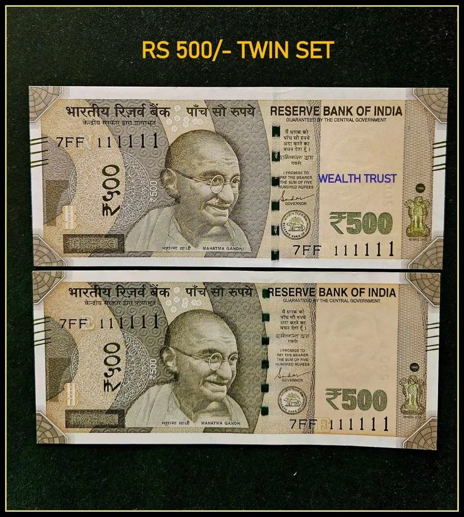 Rs 500 Twin Set Gem Unc Very Unique Bank Note Set Solid Number 7FF 111111