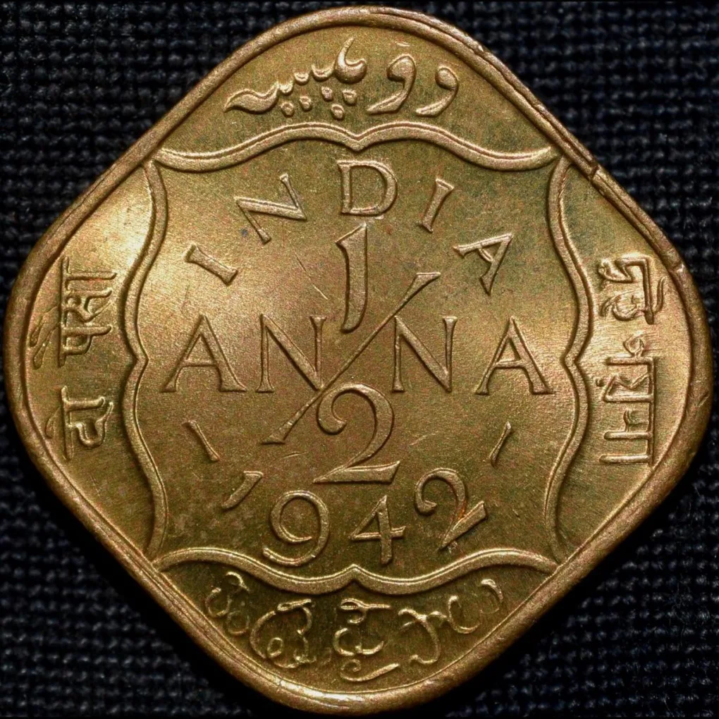 Nickel-Brass 1/2 Anna of George VI (AD 1942) of Bombay Mint in UNC Grade Rare