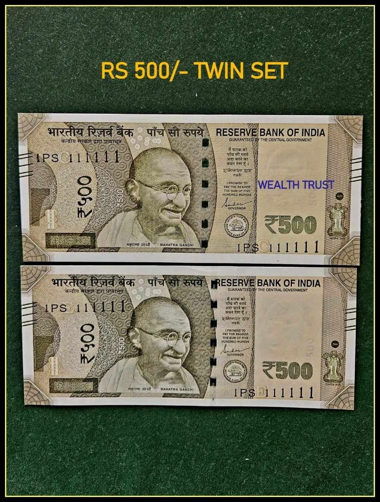 Rs 500 Twin Set Gem Unc Very Unique Bank Note Set Super Solid Number 1PS 111111