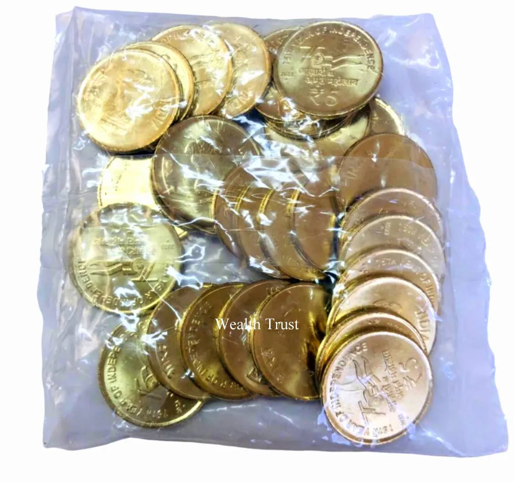 Rs 5 Rupee New Coin RBI 30 Coin 75 Year Of Independence Packet India Issue 2023 Noida Mint
